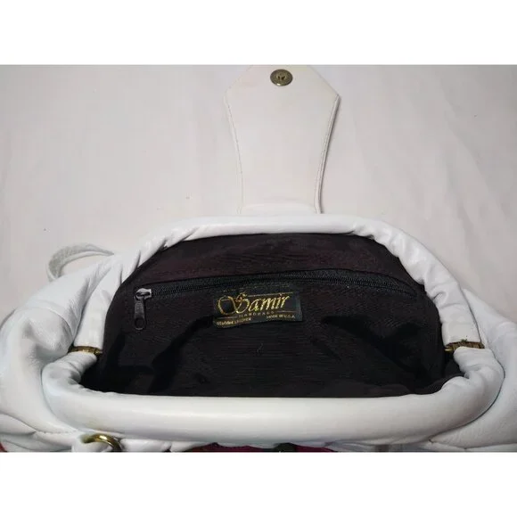 Samir Vtg HandBag White Bright Color Block Zigzag Prints Leather Hinged Purse - Picture 9 of 12